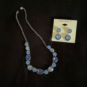 Monet silver with blue stones necklace & earrings